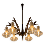 Chandelier en verre de murano et teck des ann�es 1960 attribu� � stilnovo.