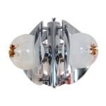Chandelier vintage géométrique en chrome et verre givré par a. v. mazzega Chandelier vintage géométrique en chrome et verre givré par a. v. mazzega