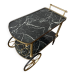 Chariot de bar vintage ann�es 60 / 70 - laiton & imitation marbre bar r