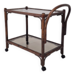 Chariot italien en bentwood et verre fum, annes 1970