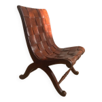 Chauffeuse en bois et cuir de pierre lottier