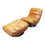 Chauffeuse pivotante et ottoman en cuir, ann�es 1970