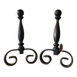 Chenets vintage, paire de chenets, accessoire chemine, chenets laiton fonte