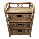 Chevet table de nuit petit chiffonnier en bambou et rotin