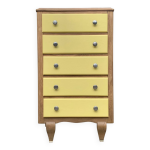 Chiffonnier art déco chêne brut et jaune Chiffonnier art déco chêne brut et jaune