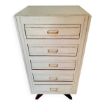 Chiffonnier / commode haute ancienne patinée blanc pieds compas Chiffonnier / commode haute ancienne patinée blanc pieds compas