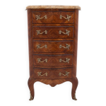 Chiffonnier lgant en noyer avec dessus en marbre.