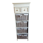 Chiffonnier, lingre en bois, osier et tissu