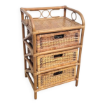 Chiffonnier, meuble de rangement en rotin � 3 tiroirs