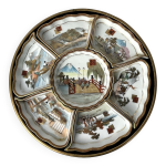 Chine, service  condiments porcelaine sur plateau laqu xxme