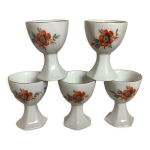 Cinq anciens coquetiers fleurs oranges et grises pied polygone