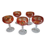 Cinq anciennes coupes  champagne cristal taill orange dcor de grappe pologne