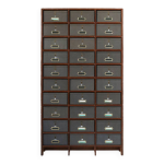 Classeur industriel en bois avec 30 boîtes de rangement originales en carton, belgique, années 1920 Classeur industriel en bois avec 30 boîtes de rangement originales en carton, belgique, années 1920