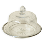 Cloche � fromage ancienne en cristal cisel� avec plateau motif etoile
