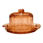 Cloche en verre rose rosaline et plateau art dco 1930s gteau fromage