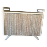 Coffre vintage tapiss, structure bois laqu blanc, annes 60 - 70