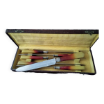 Coffret de 6 couteaux de table art dco   au diamant   corne bovine et inox