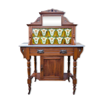 Coiffeuse ancienne art nouveau avec plateau en marbre et carreaux de cramique floraux