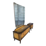 Coiffeuse commode miroir triptyque et chevet style scandinave vintage