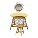 Coiffeuse rotin miroir soleil et son tabouret Coiffeuse rotin miroir soleil et son tabouret