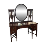 Coiffeuse de style louis xvi marqueterie, miroir ovale