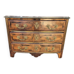 Commode 3 tiroirs louis xv en marqueterie et bronze plateau marbre