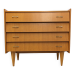 Commode 4 tiroirs en chne blond, annes 50 - 60