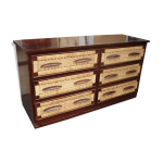 Commode  6 tiroirs en acajou et paillages vers 1950 de fabrication mexique