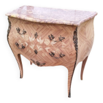 Commode ancienne en marqueterie style louis xv avec plateau marbre