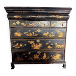 Commode anglaise noire d�cor dor� inspiration asiatique