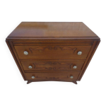 Commode art dco 3 tiroirs poigne fleurs en laiton en bois massif - trs b