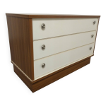 Commode basse en placage d'acajou et satin blanc années 70 / 80 Commode basse en placage d'acajou et satin blanc années 70 / 80