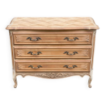 Commode bibus louis xv rnove en bois massif brut et marqueterie 110cm