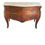 Commode en bois de rose 2 tiroirs plateau en marbre ocre