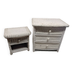 Commode et chevet en rotin blanc