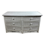 Commode galb�e en rotin tress� blanc 1980's