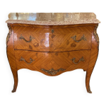 Commode galbee style louis xv en marqueterie decor de fleurs marbbre et bro