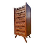 Commode haute bois et rotin pieds compas Commode haute bois et rotin pieds compas
