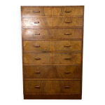 Commode haute, semainier art d�co en noyer flamm�, 1930 - 1940