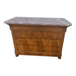 Commode louis - philippe en ronce de noyer avec marbre ros xixe sicle