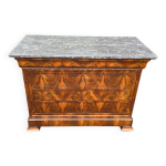 Commode louis phillipe en ronce de noyer et dessus en marbre noir