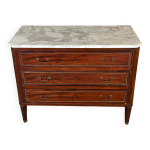 Commode louis xvi en acajou et perl�s de laiton, marbre arabescato, xviii�me si�cle