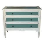 Commode louis xvi rnove, kaki mat et bois clair