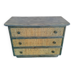 Commode maugrion en rotin vert et bleu