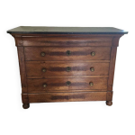 Commode en noyer et placage noyer plateau en marbre noir vein�