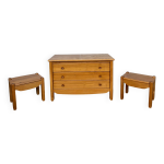 Commode en orme et deux chevet en orme 1980 Commode en orme et deux chevet en orme 1980