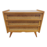 Commode pieds compas, osier, vintage