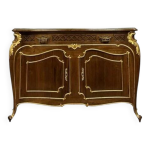 Commode a portes venitienne galbée style louis xv en acajou et bois dorés Commode a portes venitienne galbée style louis xv en acajou et bois dorés