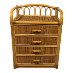 Commode en rotin, table de chevet, ann�es 1980