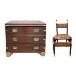 Commode scriban de marine bois laiton vintage et sa chaise